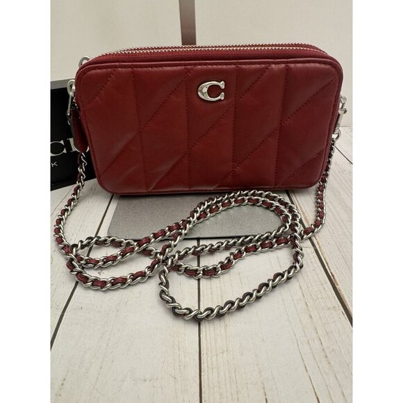 Coach Handbags - Coach Maroon Red Kira Quilted Leather Silver Crossbody Purse CM531 7.5x4” NWOT